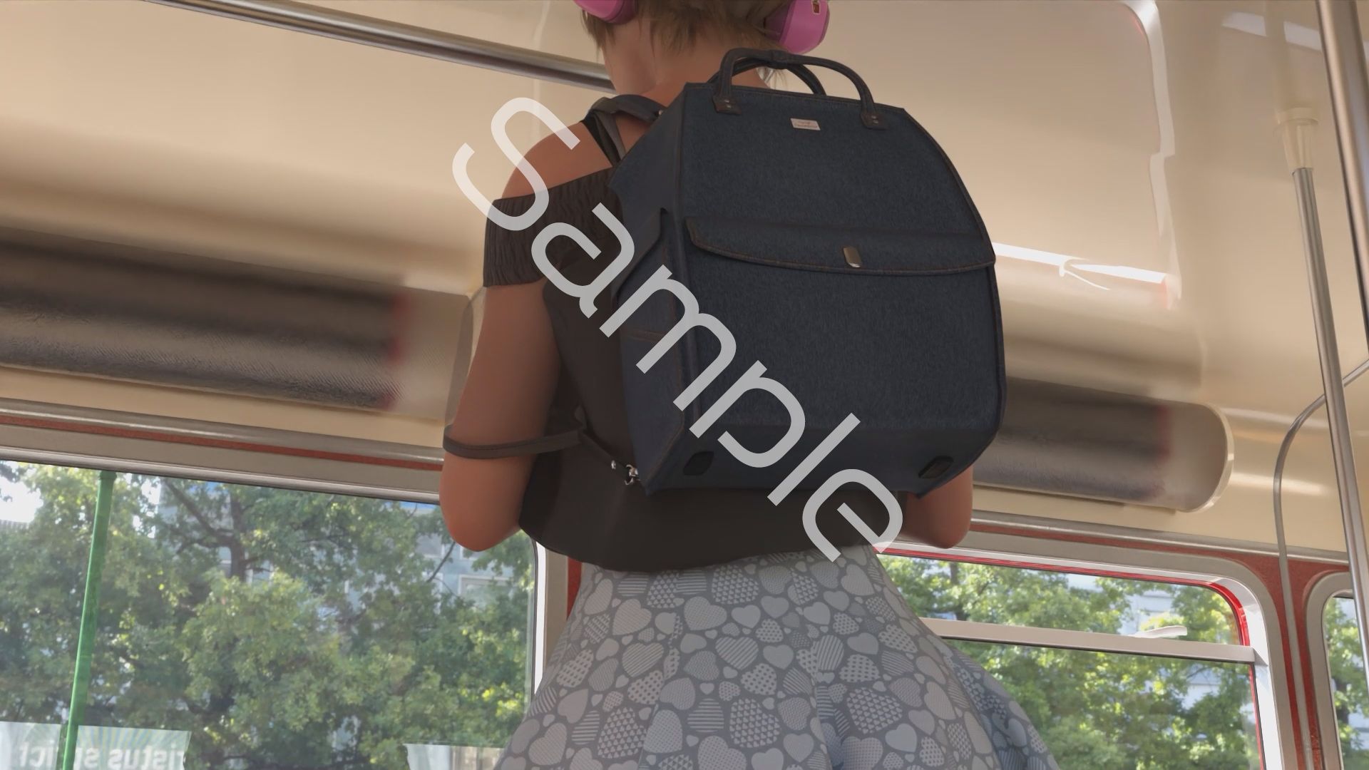 一ノ瀬廻里・私服登校日の通学途中のバス内でスカート内逆さ撮り盗撮の被害に遭う:フロント版PV10（黒レースのTバックパンティ） サンプル画像5