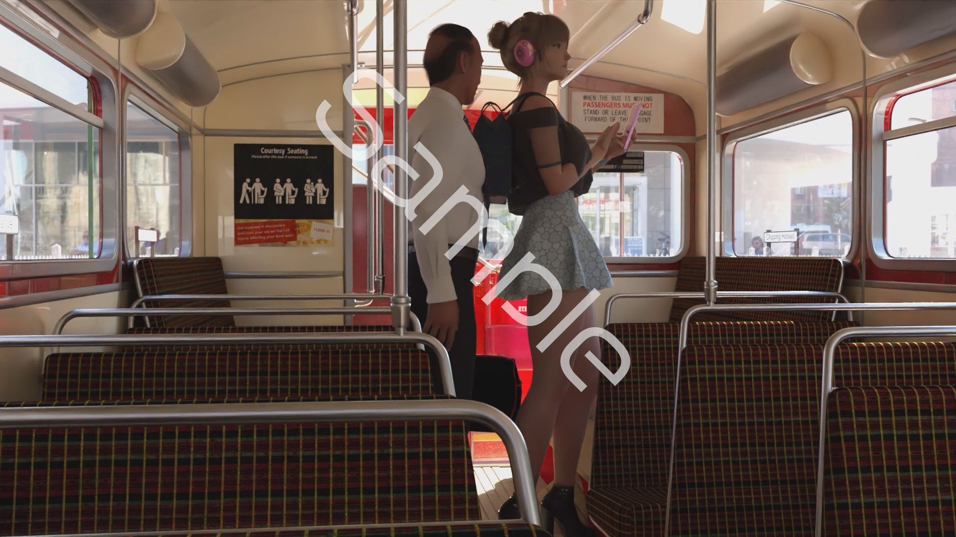 一ノ瀬廻里・私服登校日の通学途中のバス内でスカート内逆さ撮り盗撮の被害に遭う:フロント版PV11（のーぱん★パンティ履いてない） サンプル画像9