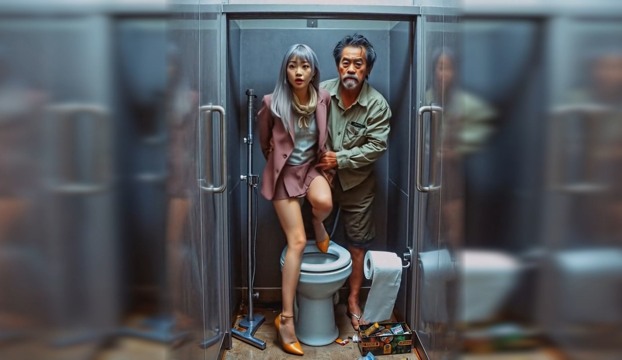 妄想13 CA トイレに潜む危険 AI生成動画 サンプル画像7