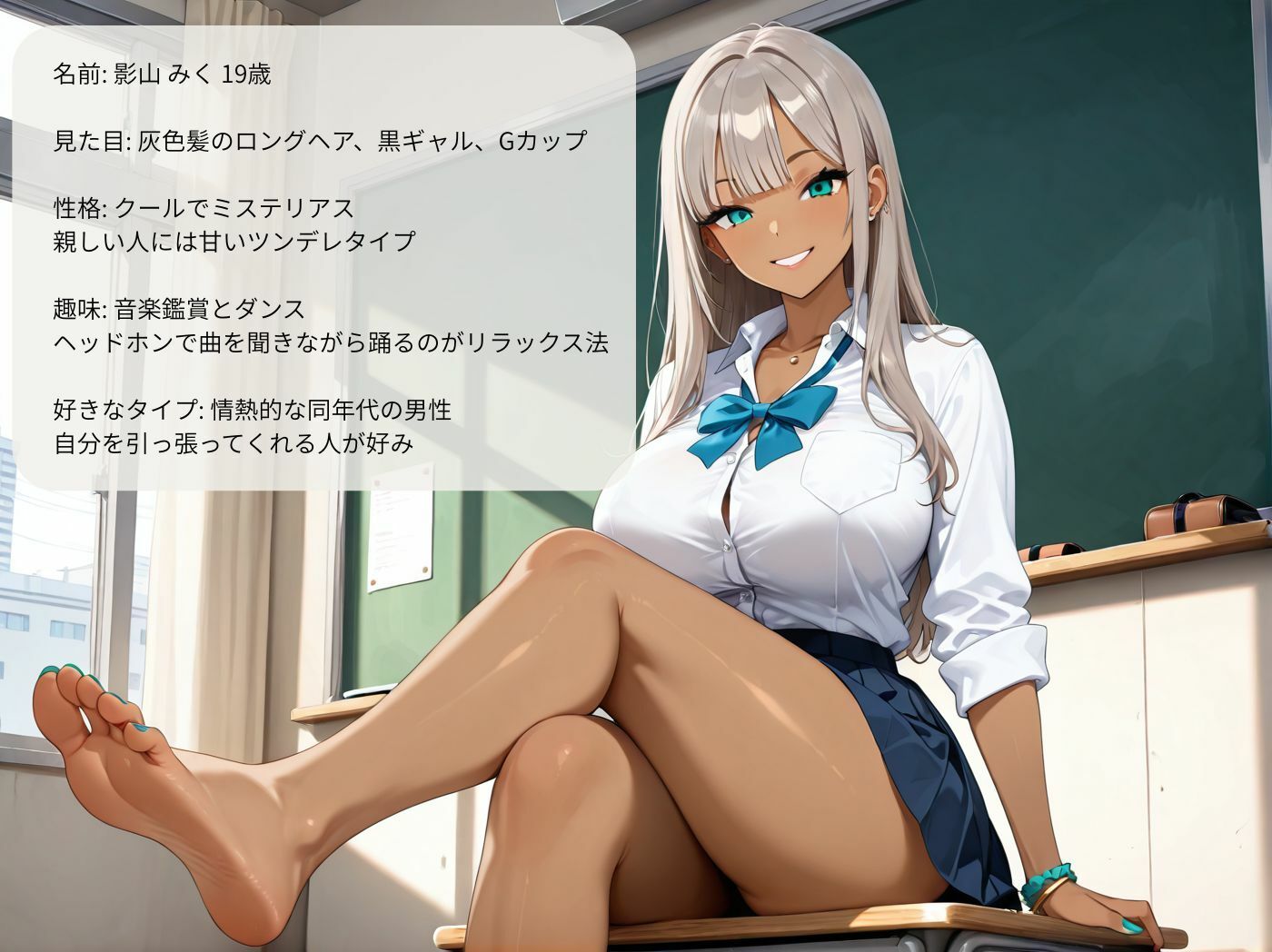 巨乳黒ギャルに誘惑されて教室で禁断の制服セックス サンプル画像4