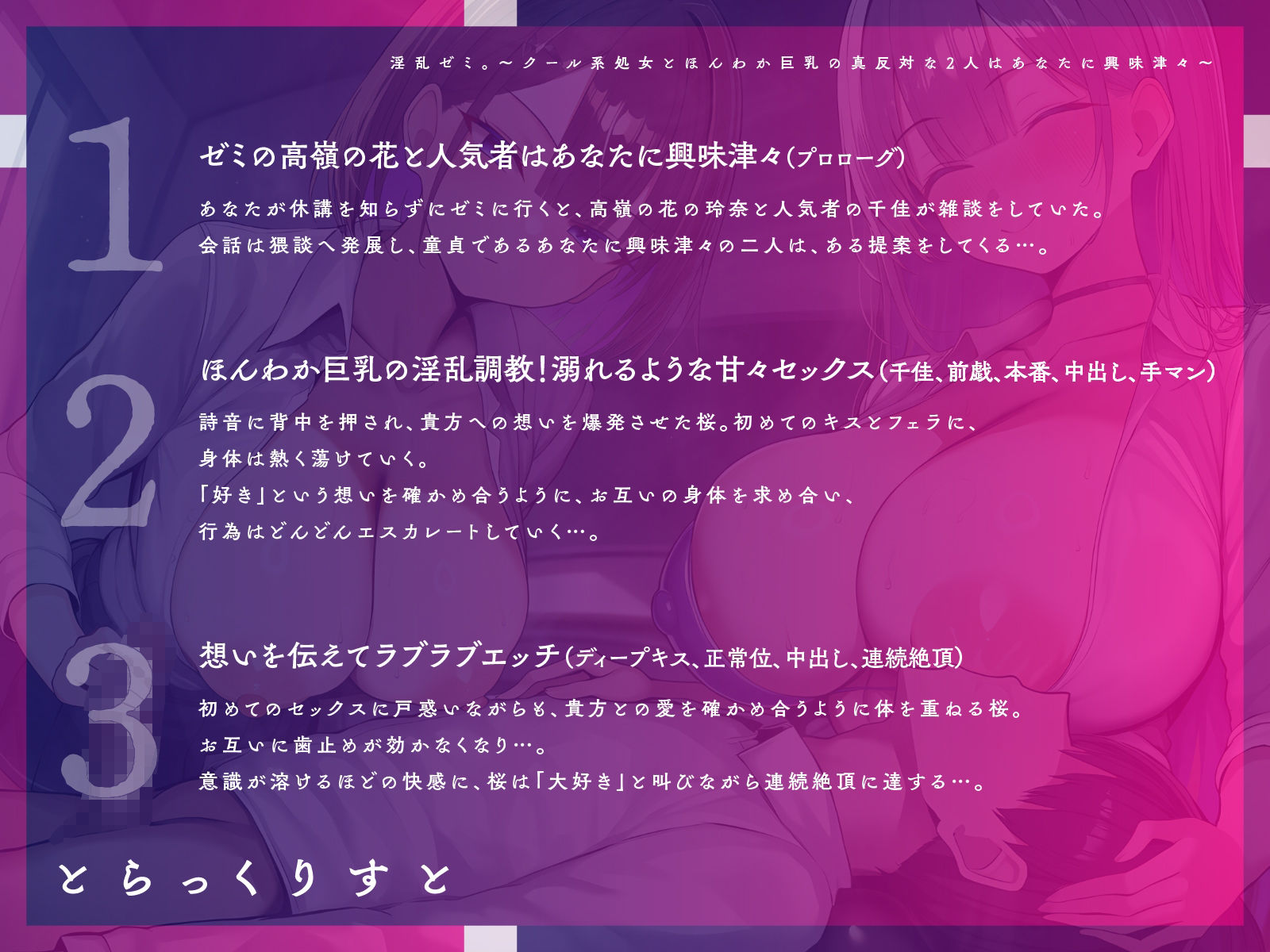 淫乱ゼミ。〜クール系処女とほんわか巨乳の真反対な2人はあなたに興味津々〜【KU100】 サンプル画像4