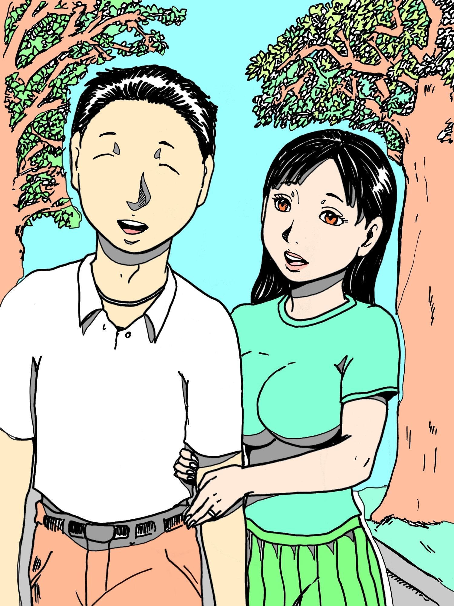 若妻が顔見知りのおじさんたちに森の中でつつかれた サンプル画像1