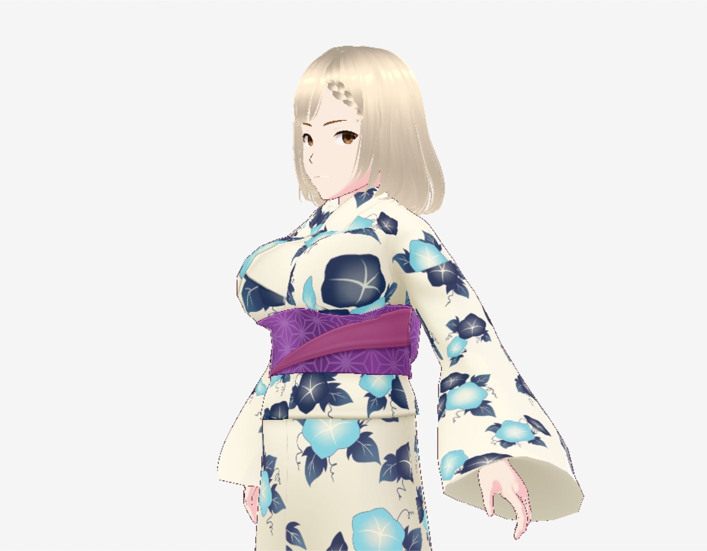 金髪の浴衣の和風美女（セリフなし  3DCGモデル  イラスト集） サンプル画像2