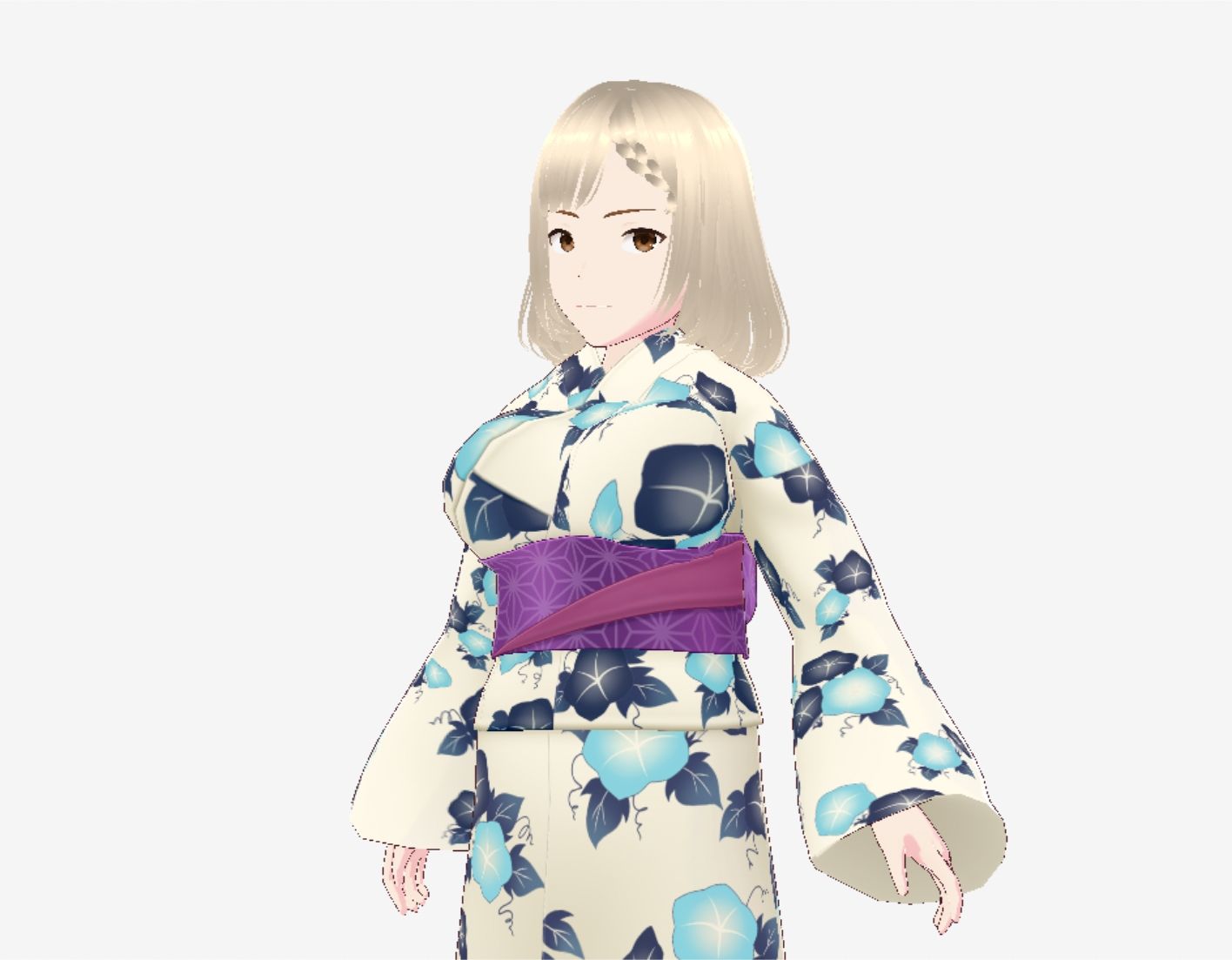 金髪の浴衣の和風美女（セリフなし  3DCGモデル  イラスト集） サンプル画像3