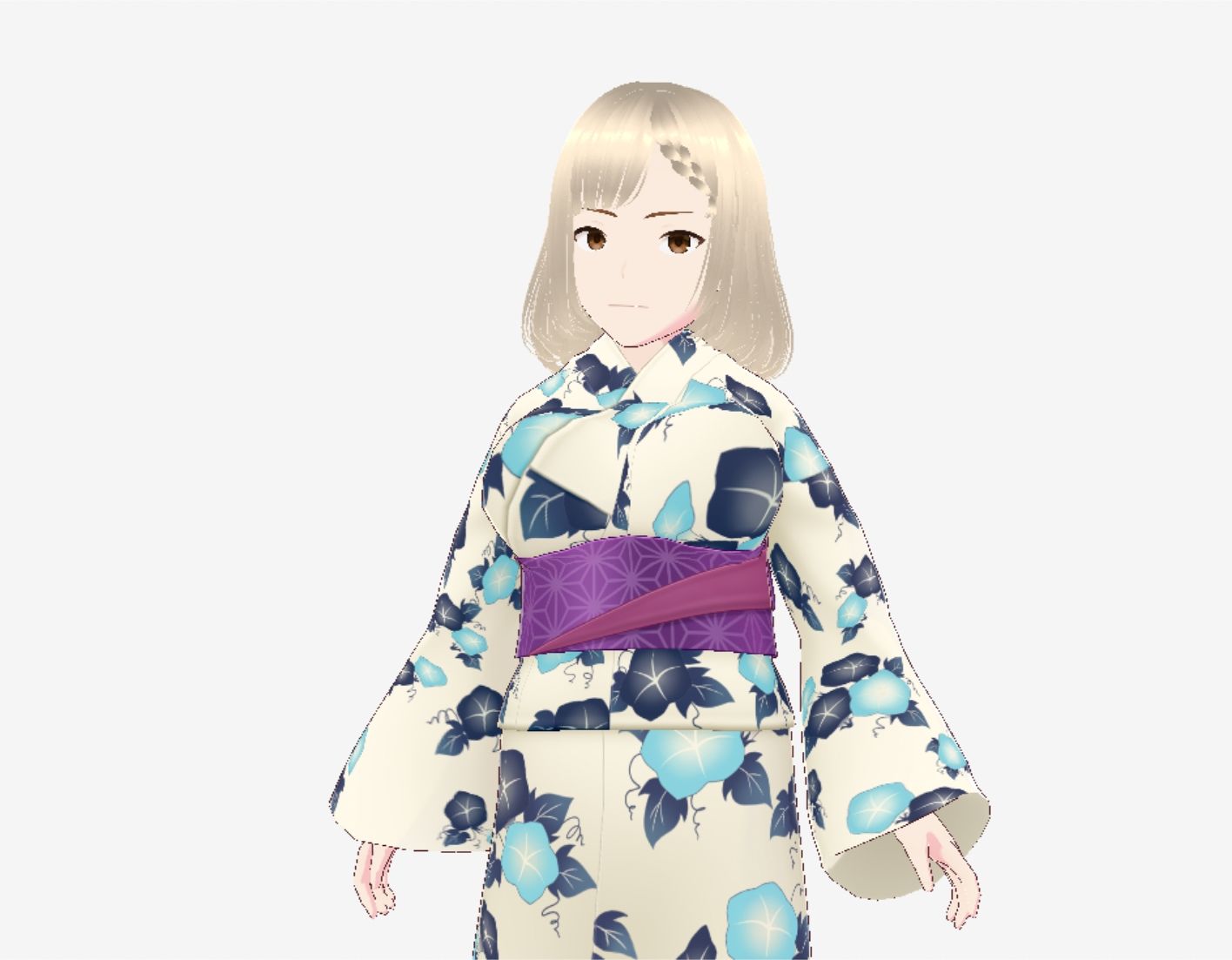 金髪の浴衣の和風美女（セリフなし  3DCGモデル  イラスト集） サンプル画像4