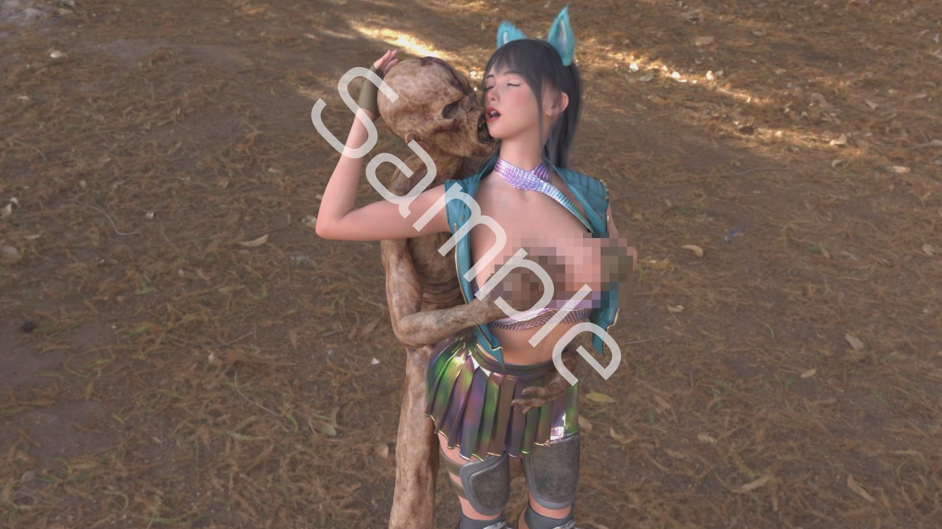 【△100】沙耶が主人公のMMORPG『編隊コレクション:Re』ゲーム動画（Vol.29:ゾンビの集団によるレ○プ被害に遭ってしまう:「無理キス★背面立位挿入」でおっぱいモミモミ） サンプル画像1