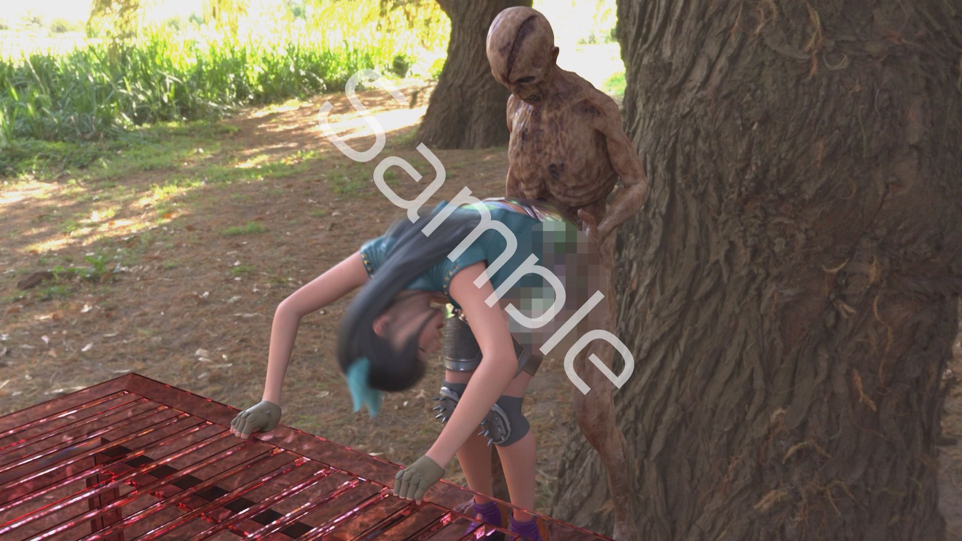 【△100】沙耶が主人公のMMORPG『編隊コレクション:Re』ゲーム動画（Vol.25:ゾンビの集団によるレ○プ被害に遭ってしまう:「スパンキング付き立ちバック」でおっぱい丸出し） サンプル画像3