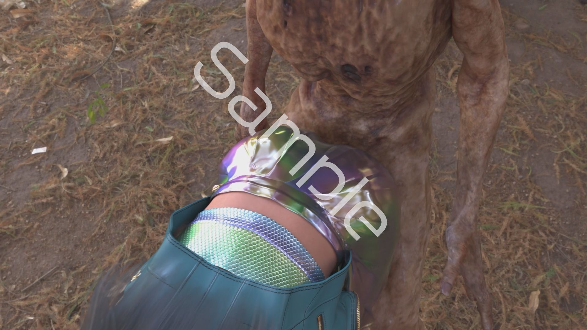 【△100】沙耶が主人公のMMORPG『編隊コレクション:Re』ゲーム動画（Vol.25:ゾンビの集団によるレ○プ被害に遭ってしまう:「スパンキング付き立ちバック」でおっぱい丸出し） サンプル画像4