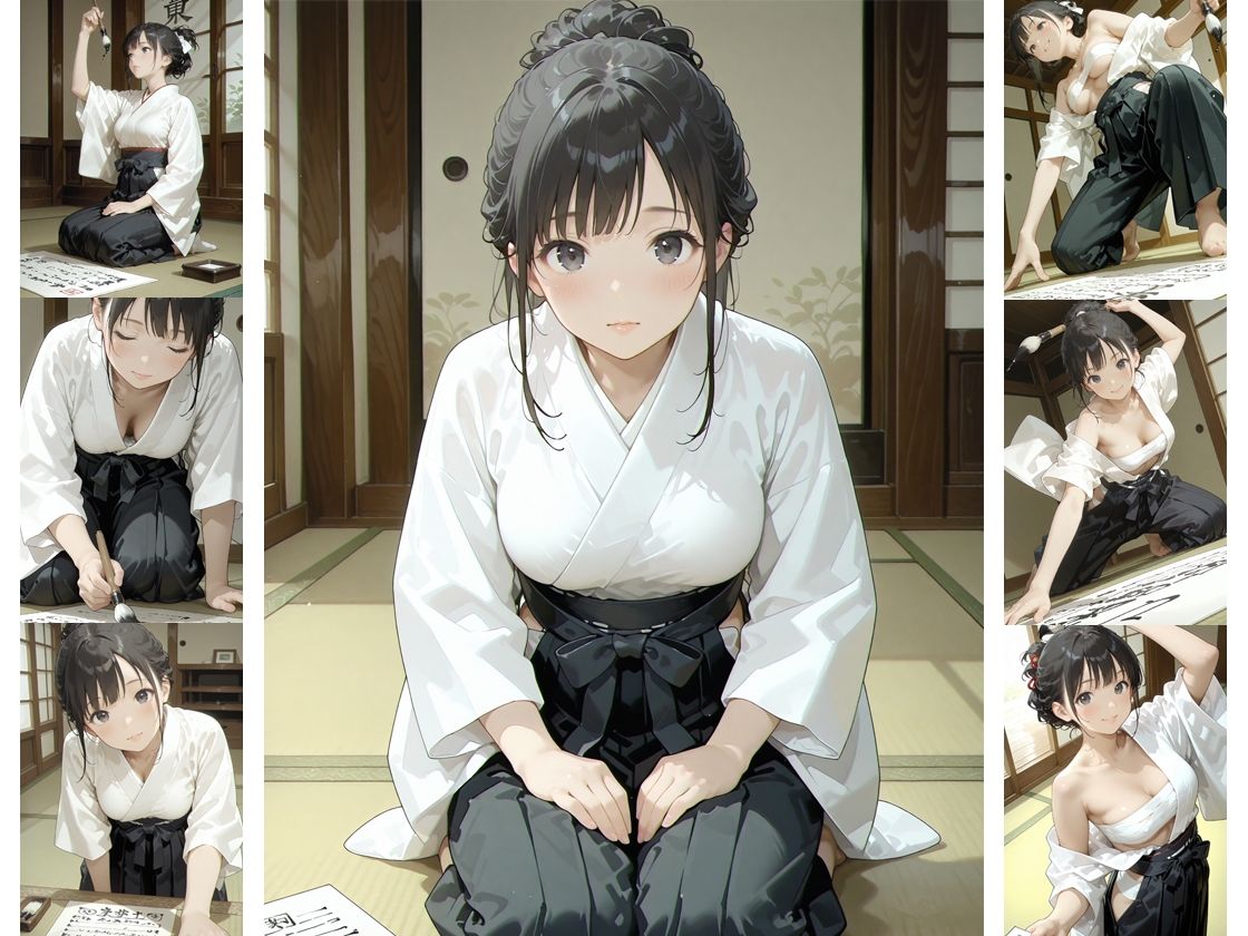 あの子は書道部 〜あの子は叡智イラスト集 部活編 1〜【113枚/黒のり修正】袴姿の書道部女子が魅せる、凛とした「静」と淫らな「動」 サンプル画像1