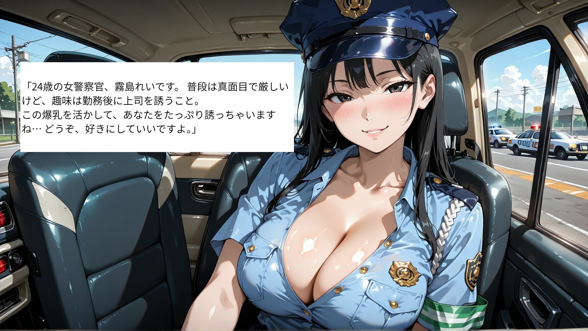勤務後の爆乳女警察官をパトカー内でハメまくった記録 サンプル画像1