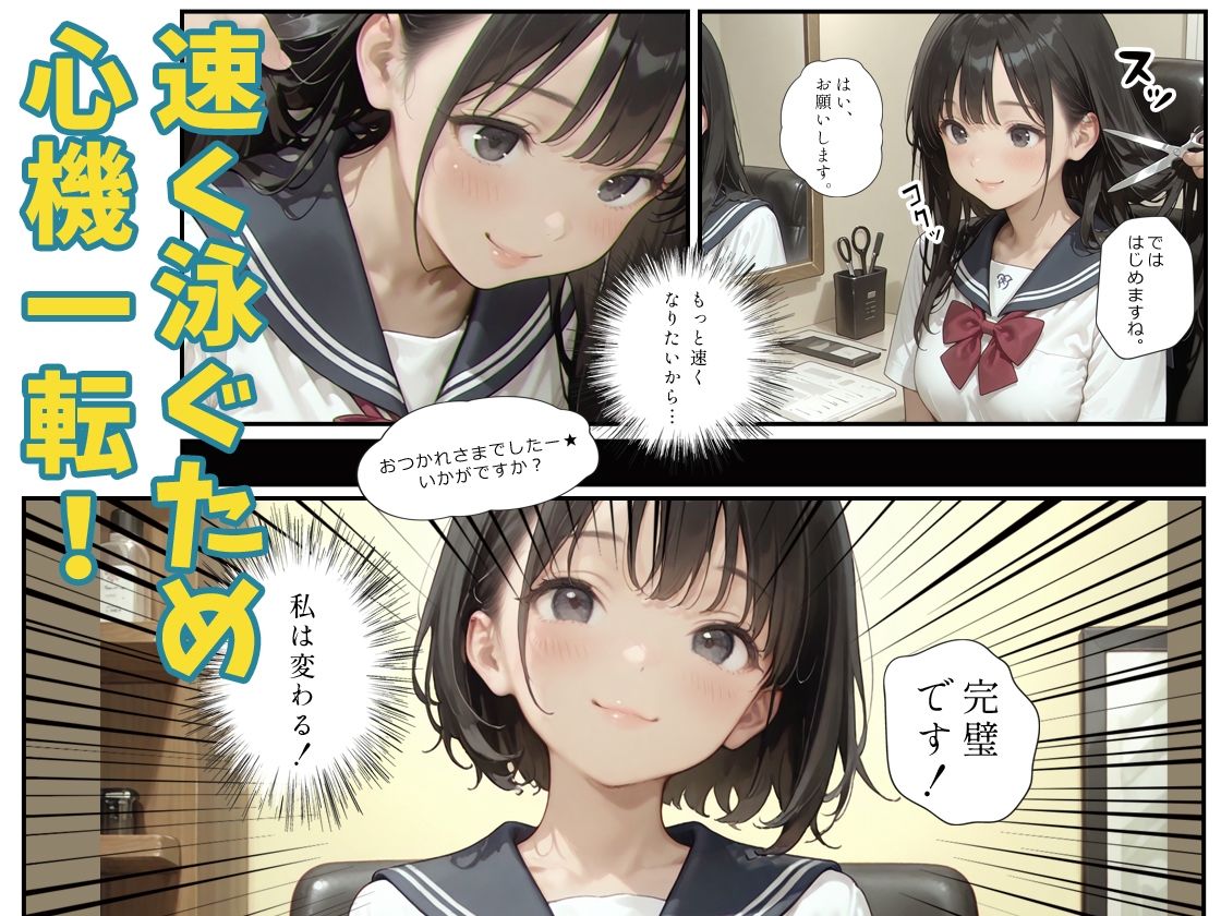 あの子は水泳部 〜あの子は叡智イラスト集 部活編 4〜【120枚/黒のり修正】心機一転ショートヘアー。肌に吸い付く紺色スク水が、プールの中で淫らに濡れる。 サンプル画像2
