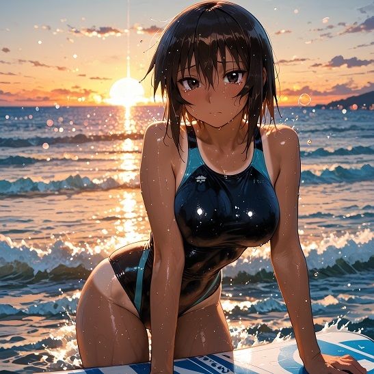 スポーツ女子セクシーイラスト集『日焼け跡がえっちなサーフィン女子清水和葉』 サンプル画像1