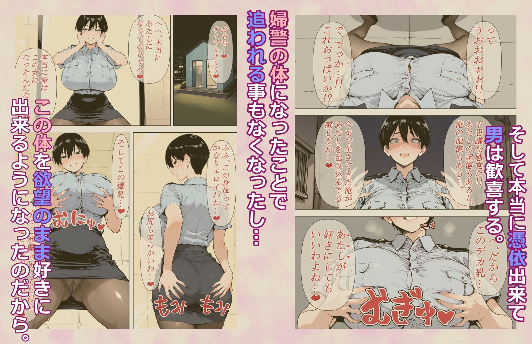 巨乳婦警さんに憑依したのでオナってセクハラして後輩とレズセする！！ サンプル画像3