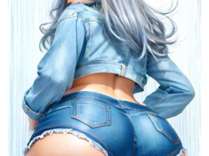 青デニムホットパンツ尻