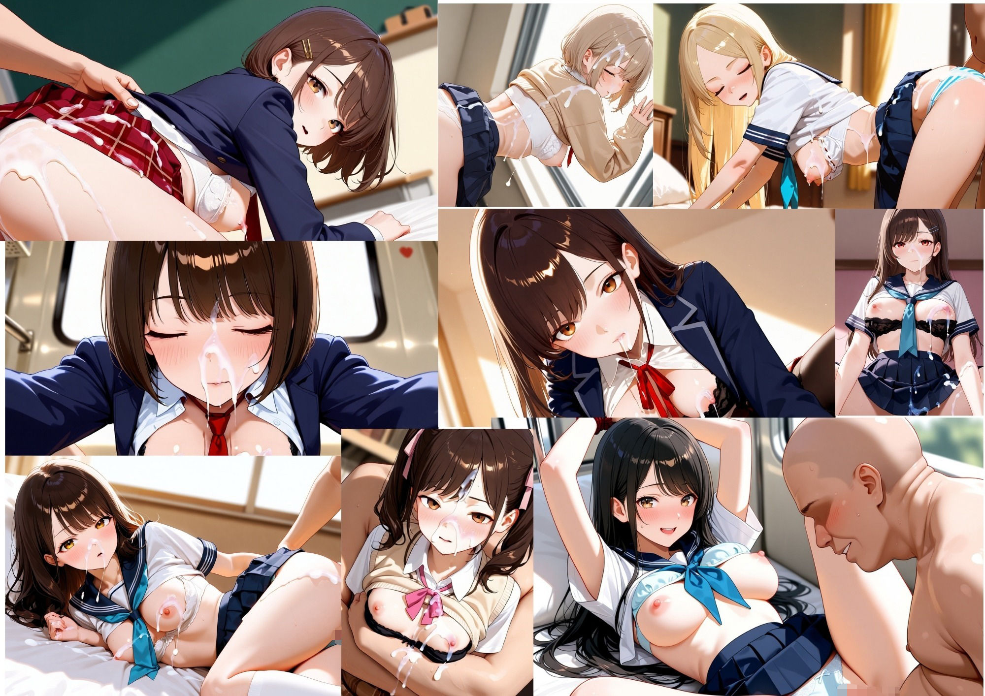 【4K神画質/120FPS】制服JK120人に小太りおじさんがぶっかけ顔射120連発！〜完全着衣・脱がしなしで顔と制服にぜんぶぶちまける〜【60分】 サンプル画像8