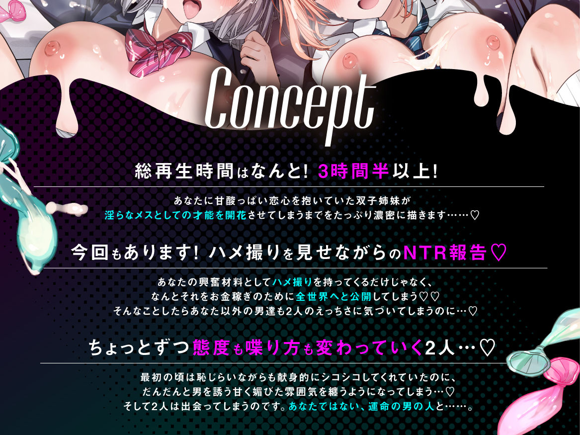 【総再生時間3時間半以上！】双子姉妹のNTR報告 両片想いだった俺の天使達はイケメン裏垢男子の赤ちゃんを孕む サンプル画像1