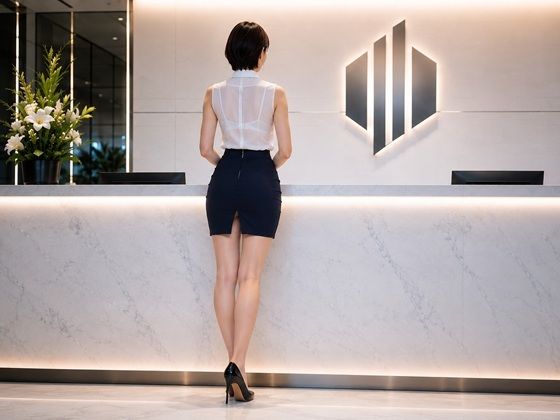 飼育された美人受付嬢の巨尻 サンプル画像1