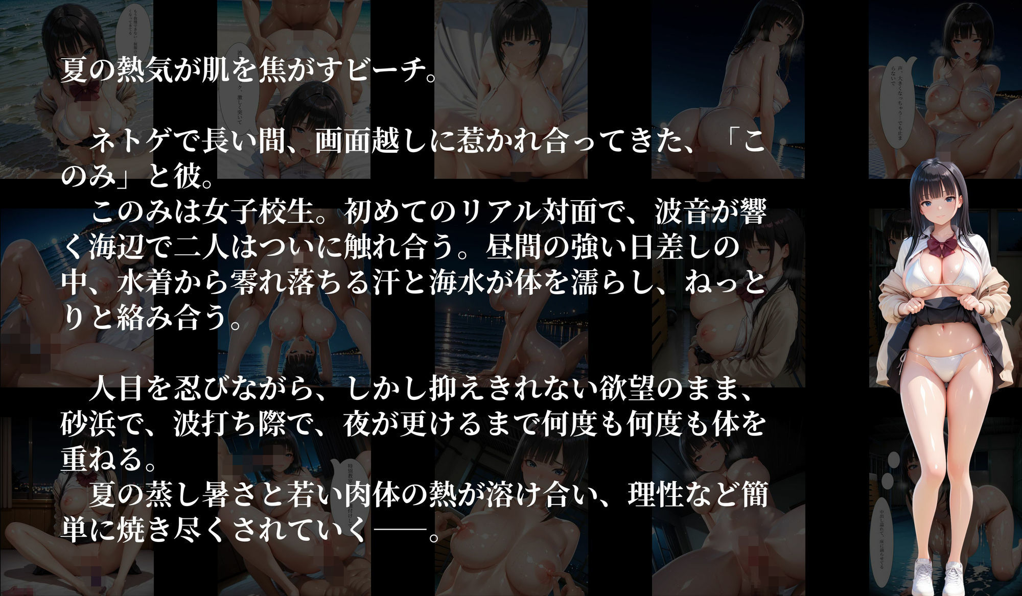 ［500枚の4K高画質（100枚以上にセリフあり）］夏浜学姦〜ネトゲ女生徒と浜辺で夜まで獣交尾〜 サンプル画像2