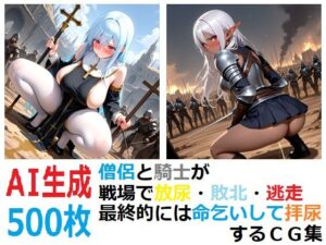 僧侶と騎士が戦場で放尿・敗北・逃走・最終的には命乞いして拝尿するCG集