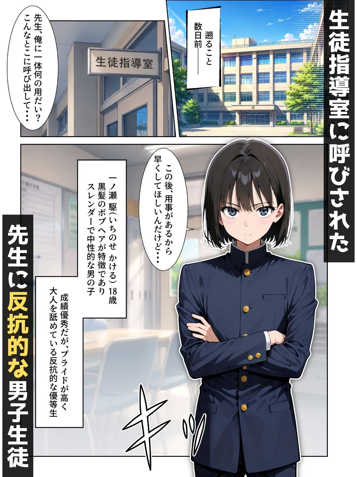 【男の娘×催●】〜生意気な黒髪ボブ青年がおじさん教師に常識改変される話〜 サンプル画像1
