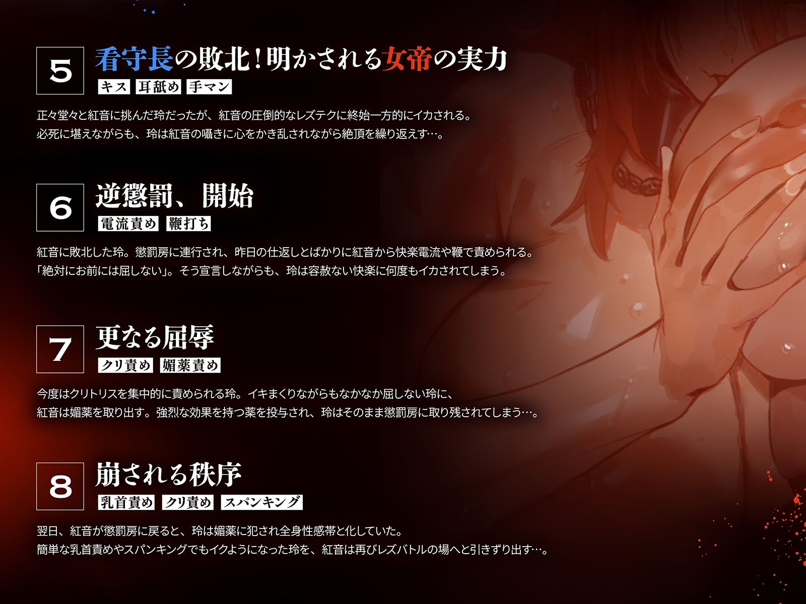 【監獄・レズバトル】刑務官vs女囚人〜「鉄の女」と恐れられる女刑務官が、圧倒的なカリスマを持つ女囚人ボスに敗北し逆懲罰される話〜【KU100】 サンプル画像6