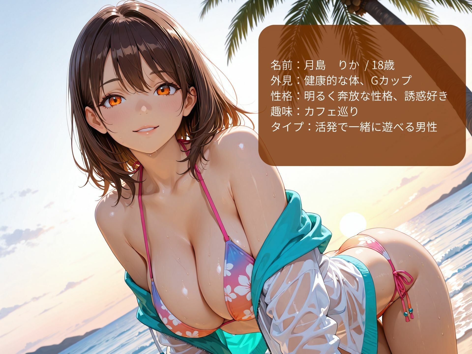 クラスで有名なヤリマン巨乳と南国ビーチで露出セックス！ サンプル画像1