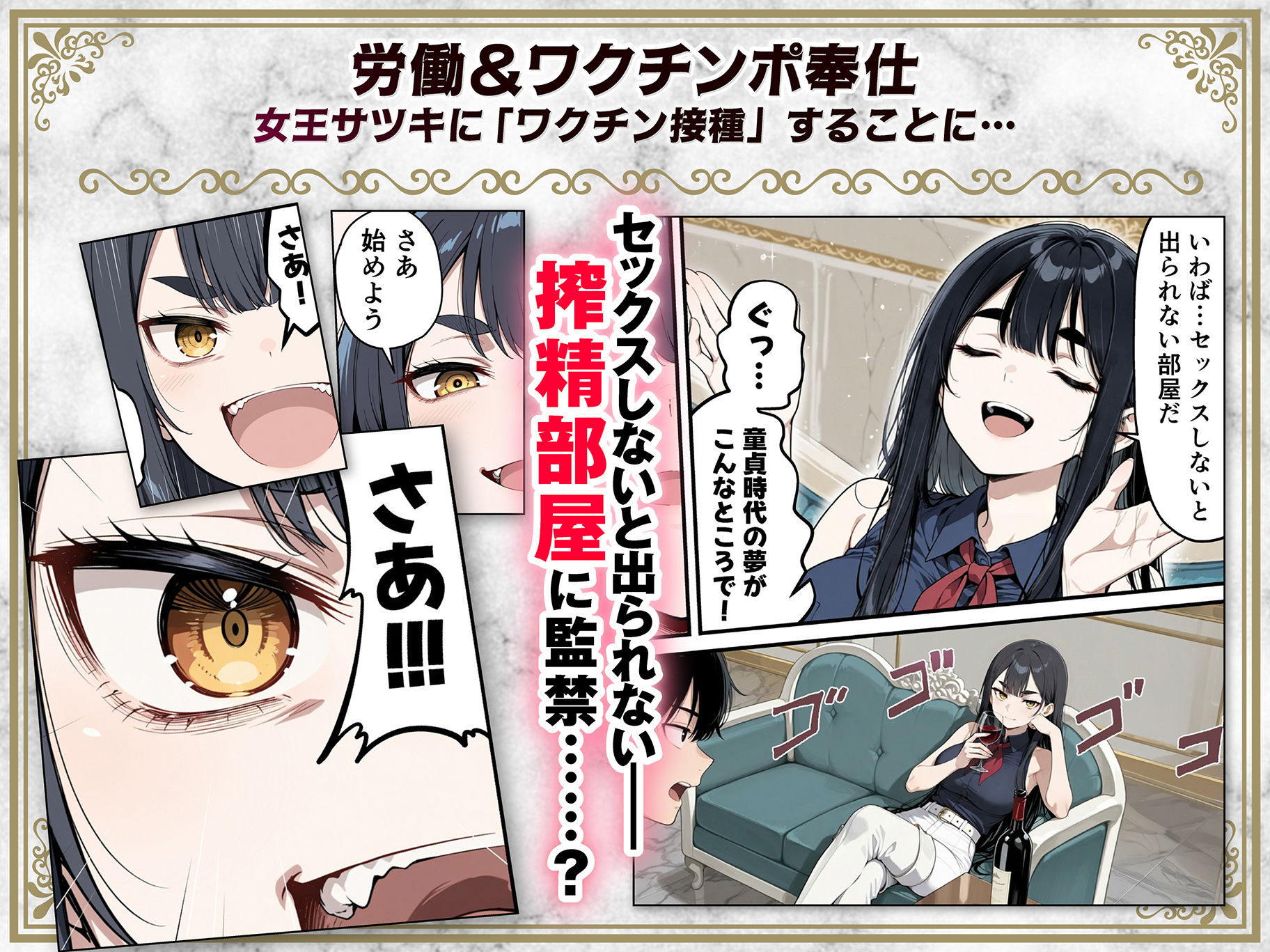 太眉おっぱい長官と貧乳ジト目副官にワクチンポな僕が搾精部屋へ閉じ込められる話 サンプル画像4