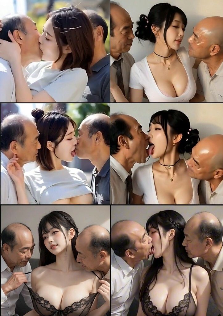 美女とおじさんのディープキス キス好き大集合♪ 3P編2 サンプル画像3