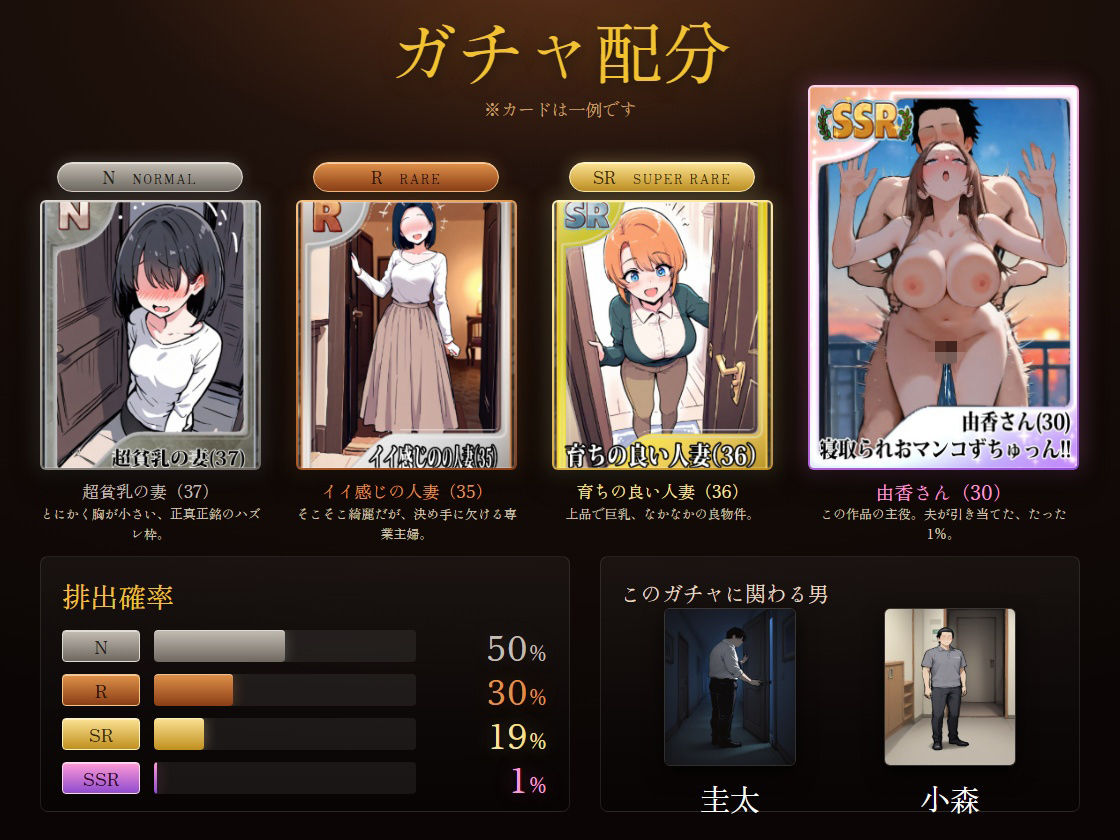1/100の確率で当たる人妻ガチャで簡単に寝取られてしまう僕の大好きな奥さんはSSR サンプル画像1
