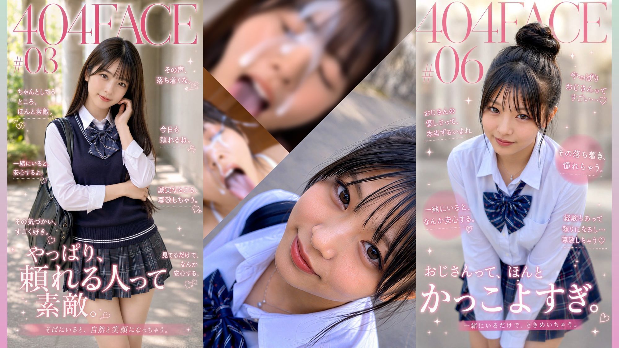 【404FACE】反転世界スキルを使いJK無双してしまうおじさんの世界線！大量顔射☆おまけ込み計36発射☆【4K超高画質動画】Facial Compilation サンプル画像2