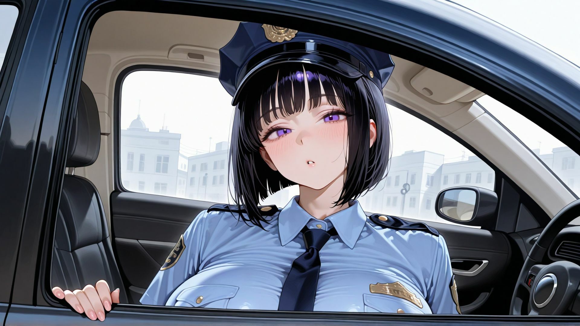 【4K】巨乳女警官の部下と濃厚中出しカーセックス サンプル画像1