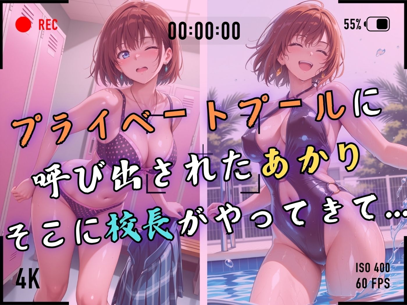 【4Kイラスト】1万3000人の生徒を抱いた校長による森あかりへの性指導（黒水着編） サンプル画像4