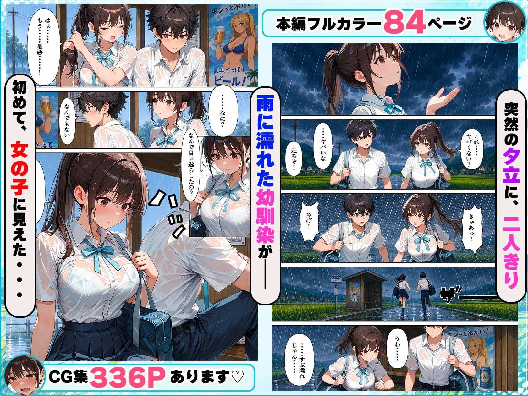 幼馴染と夏の思い出♪夕立でずぶ濡れのちょっぴりエッチな雨宿り サンプル画像5