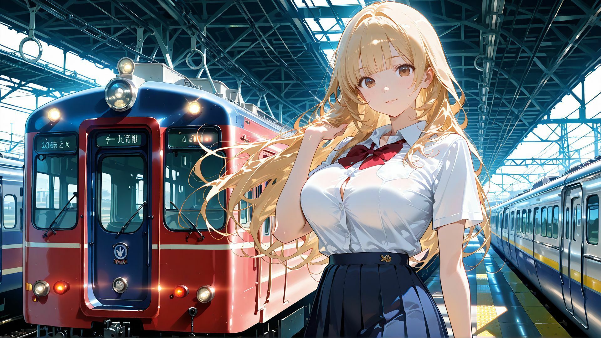 【4K】電車で巨乳の童顔JK彼女と制服姿であまあま中だしセックス サンプル画像1