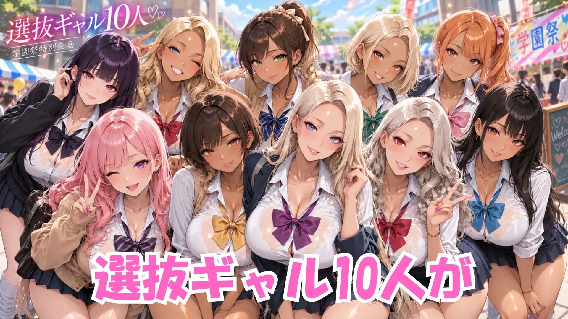 【4K高画質】学園祭で選抜されたギャル10人を全員別コスプレで堪能！濃厚中出しセックス10連発！ サンプル画像1