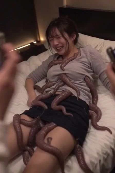 【実写AI動画】ラブホ女子会のおふざけで触手に遊ばれ感じてしまい、友達に撮影された女 サンプル画像1