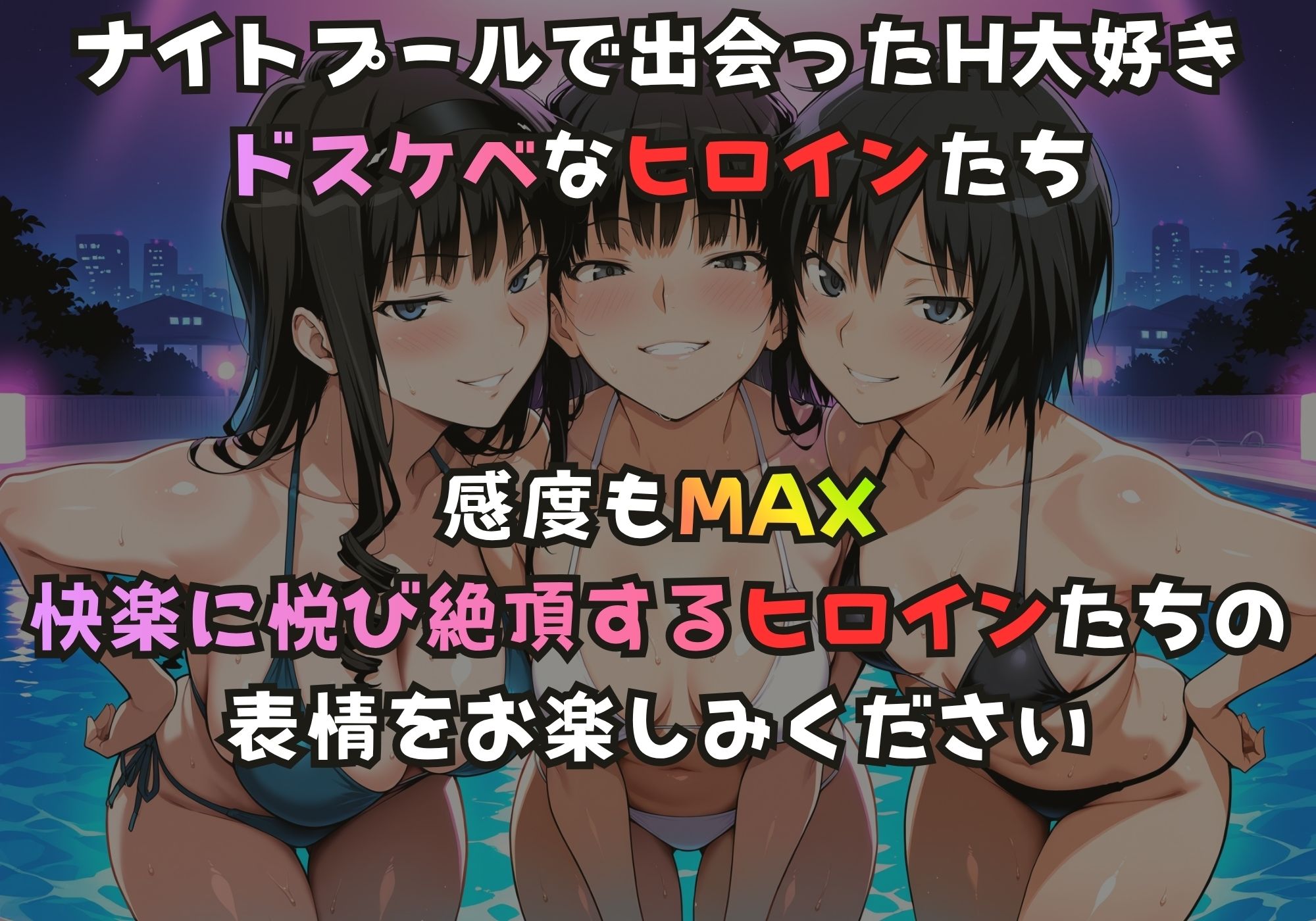 ナイトプールでガンギマるドスケベヒロイン 森島〇るか＆絢〇詞＆七〇逢 サンプル画像1