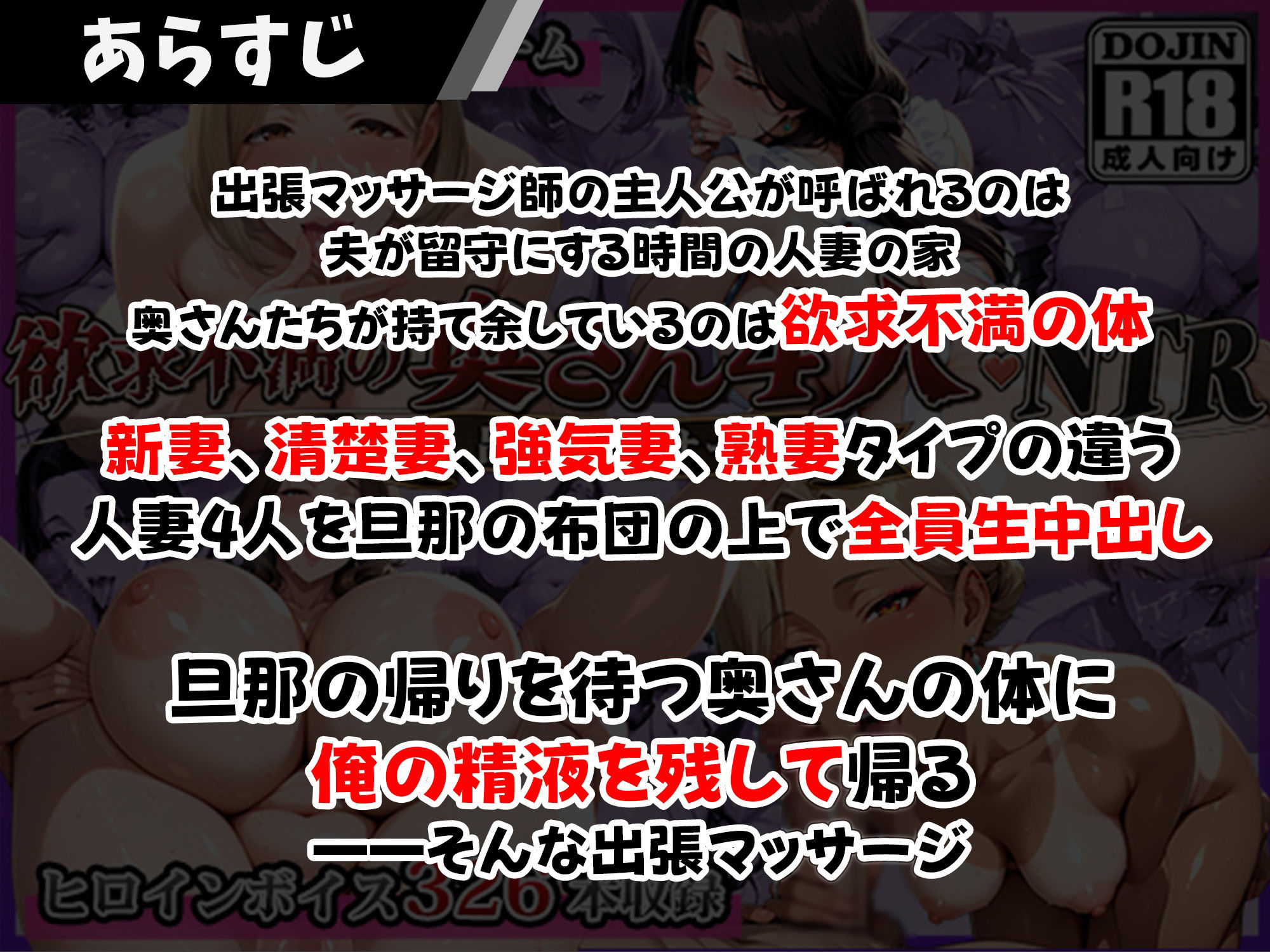欲求不満の奥さん4人NTR！〜出張マッサージ〜 サンプル画像1