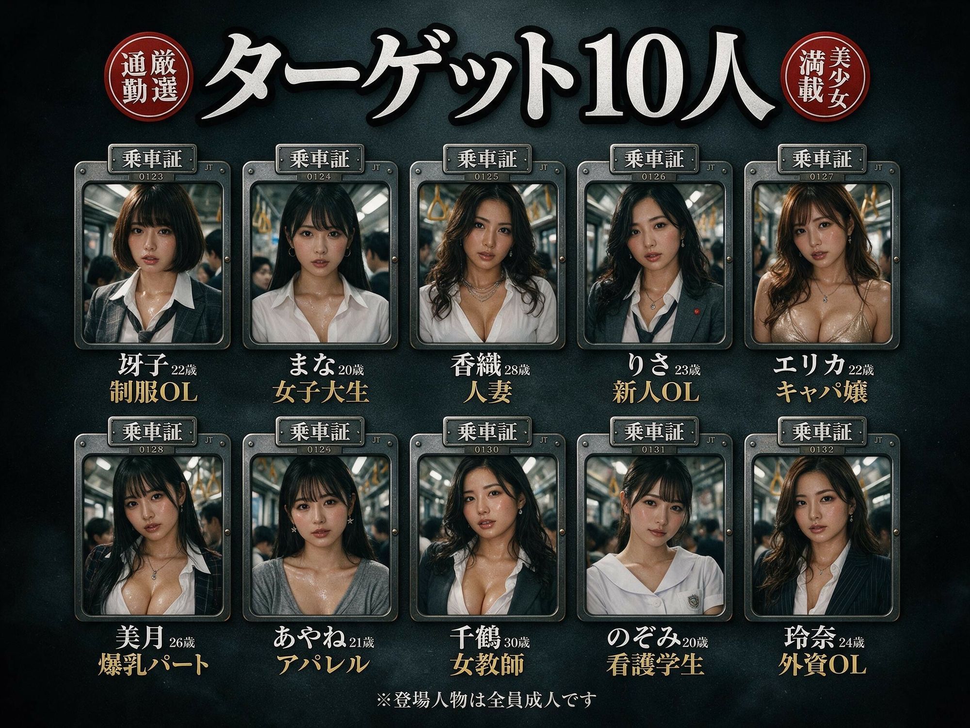 通勤痴● 乳首つまみ×尻揉み×生挿入×大量中出し 〜声も出せずに連続絶頂する10人の巨乳OL〜 サンプル画像1