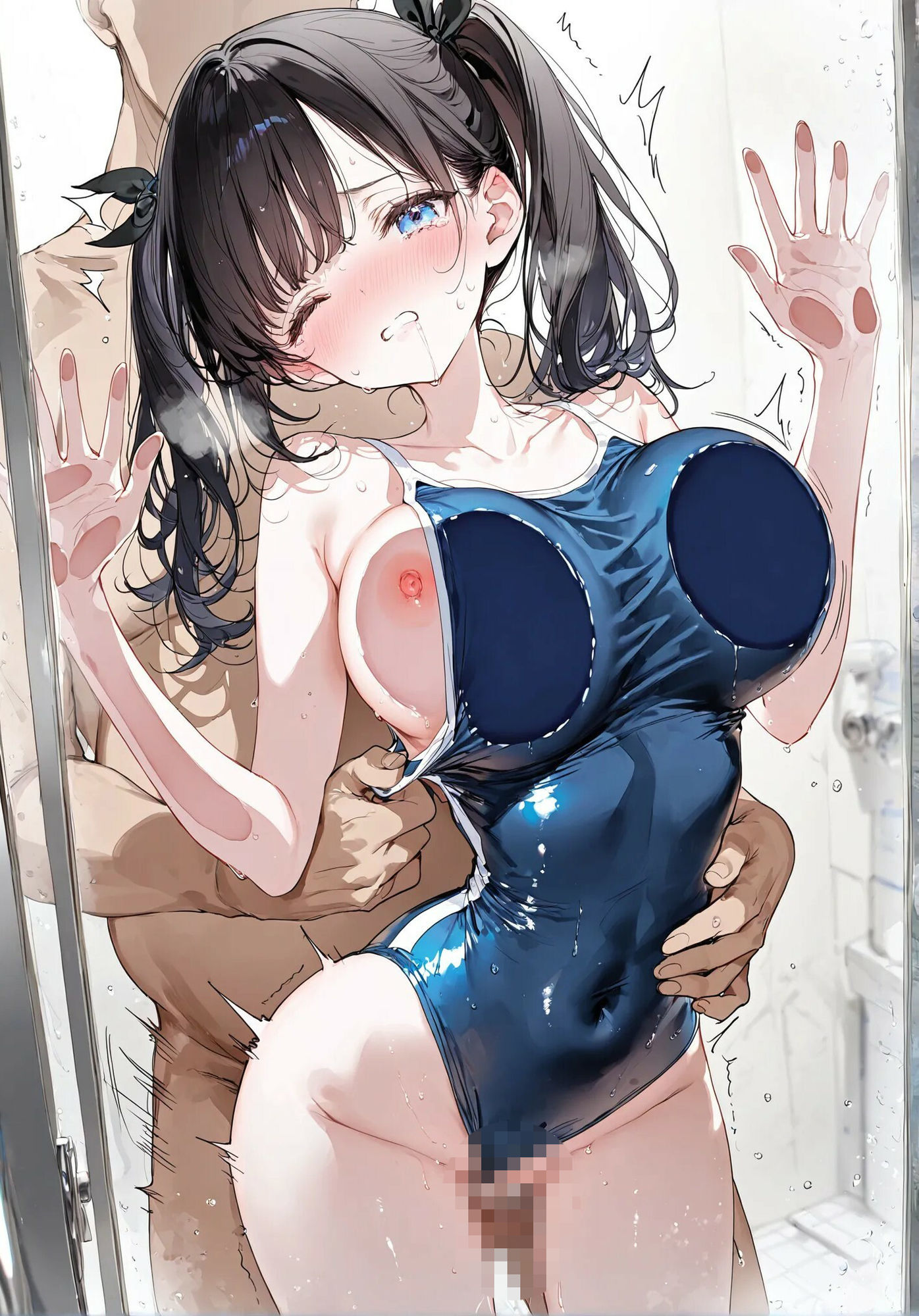黒髪ツインテとSEX  スク水 サンプル画像2